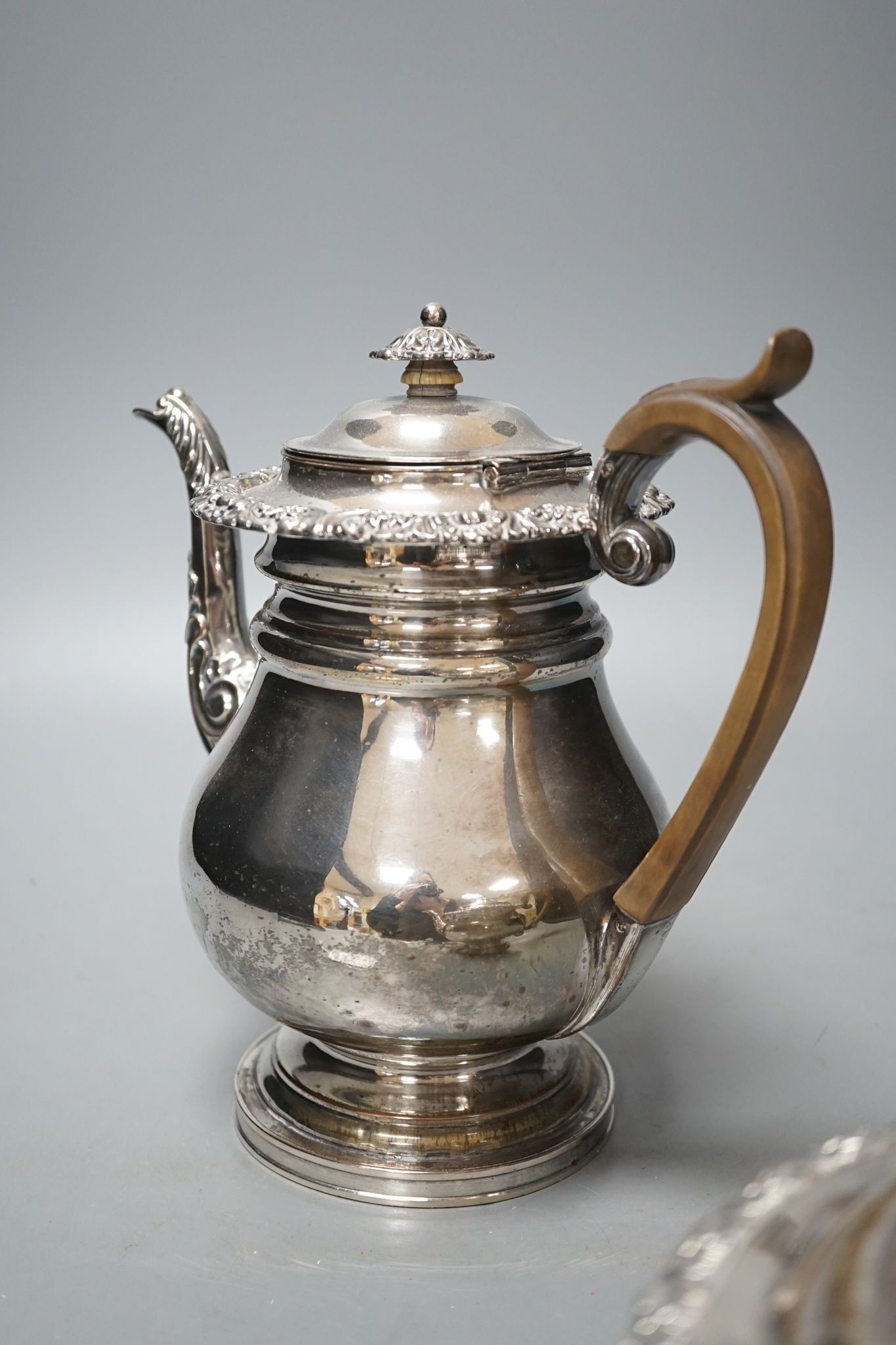 An Old Sheffield plate teapot and matching hot water pot, 22cm
